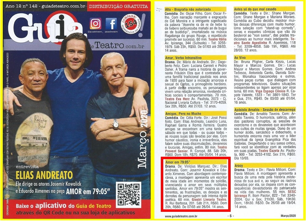 Josemir Kowalick, Eduardo Ximenes e Elias Andreato na capa do Guia de Teatro